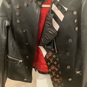 Louis Vuitton Black Leather Jacket with Red Accents